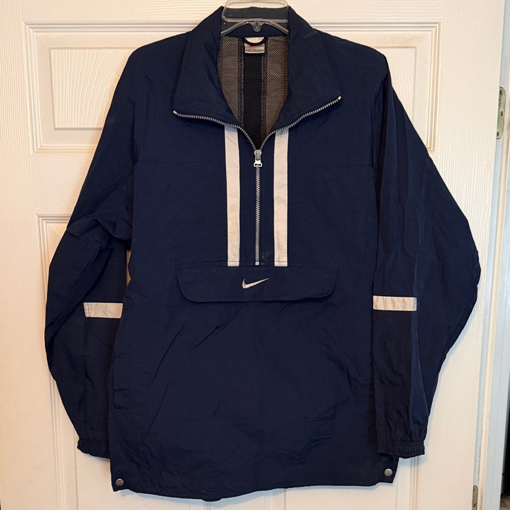 Nike Men's Navy Windbreaker with White Stripes
